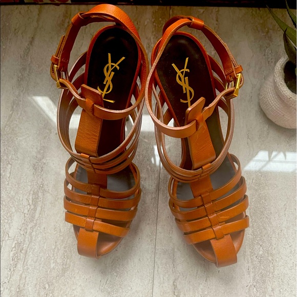 YSL Brown leather platform sandal - Picture 2 of 4